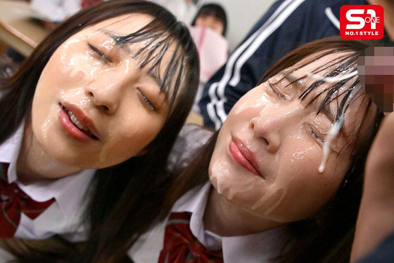 女子高生姿の白上咲花ちゃんと新木希空ちゃん。かわいい顔に射精。