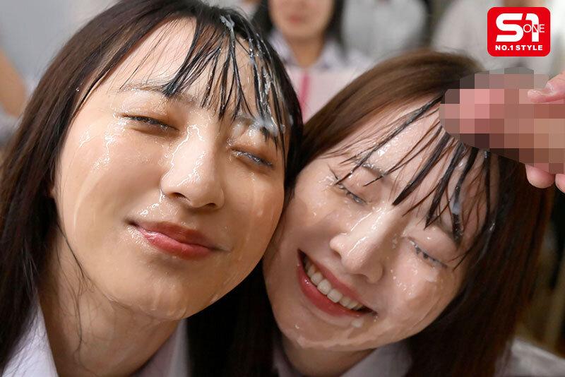 女子高生姿の白上咲花ちゃんと新木希空ちゃん。かわいい顔に射精。